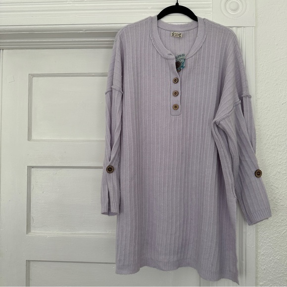intimately free people oversized lavender ribbed knit 3/4 sleeve sweater - Picture 3 of 7